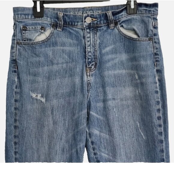 NY&Company Straight Leg Women's Size 10 Tall Blue Denim Distressed Stretch Jeans - Picture 2 of 12
